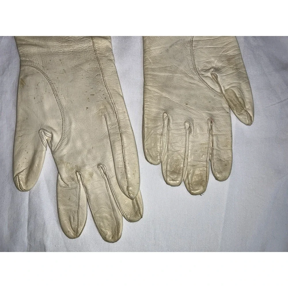 Vintage Kid leather gloves silk Lined made in France 14‎ inches